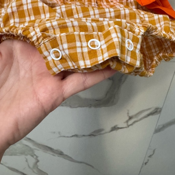 LIL CACTUS Plaid Pumpkin Kids Onesie with Orange Bows - Picture 3 of 6